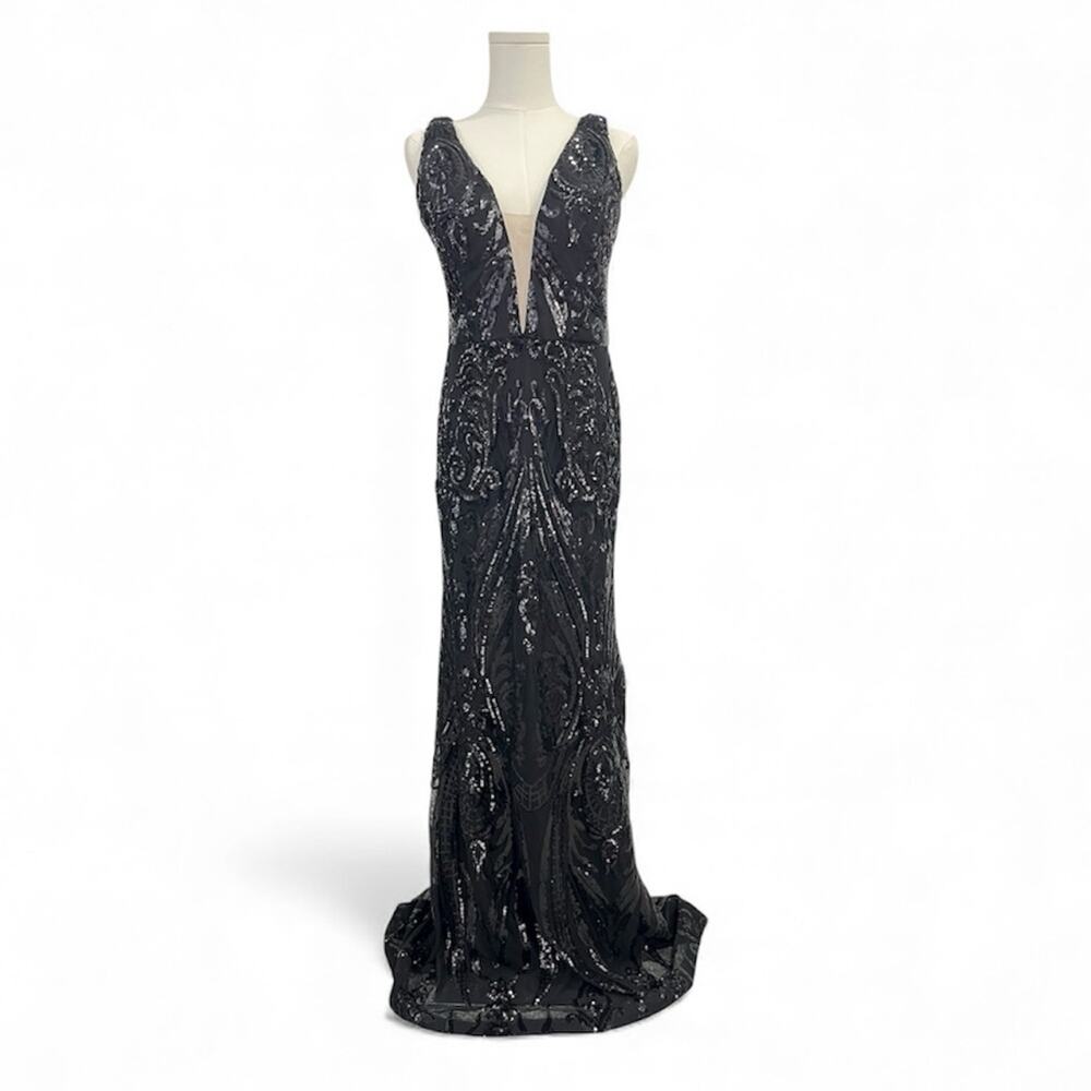 New Gianni Bini Black Sequin Plunge Gown‎ 13 Prom Homecoming Formal